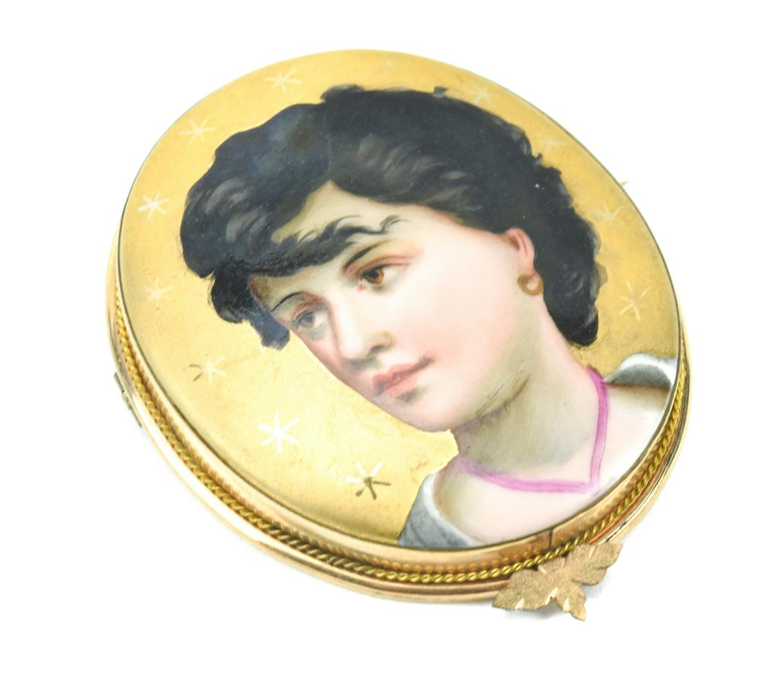 Antique Large KPM Style Porcelain Plaque Brooch (1 of 8)