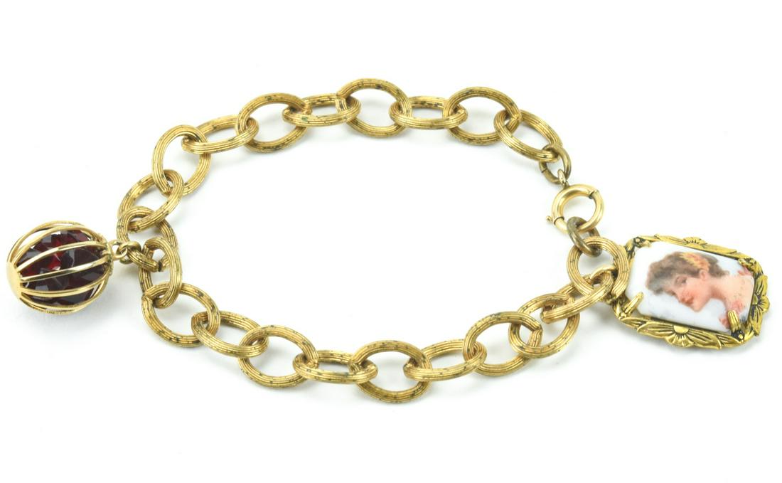 Vintage Gold Filled Charm Bracelet w Two Pendants (1 of 8)