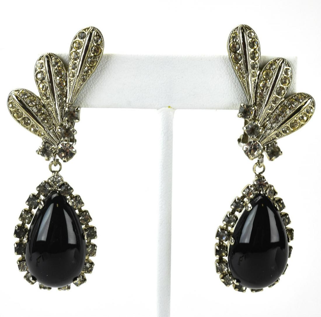West German C 1960 Rhinestone & Cabochon Earrings (1 of 8)