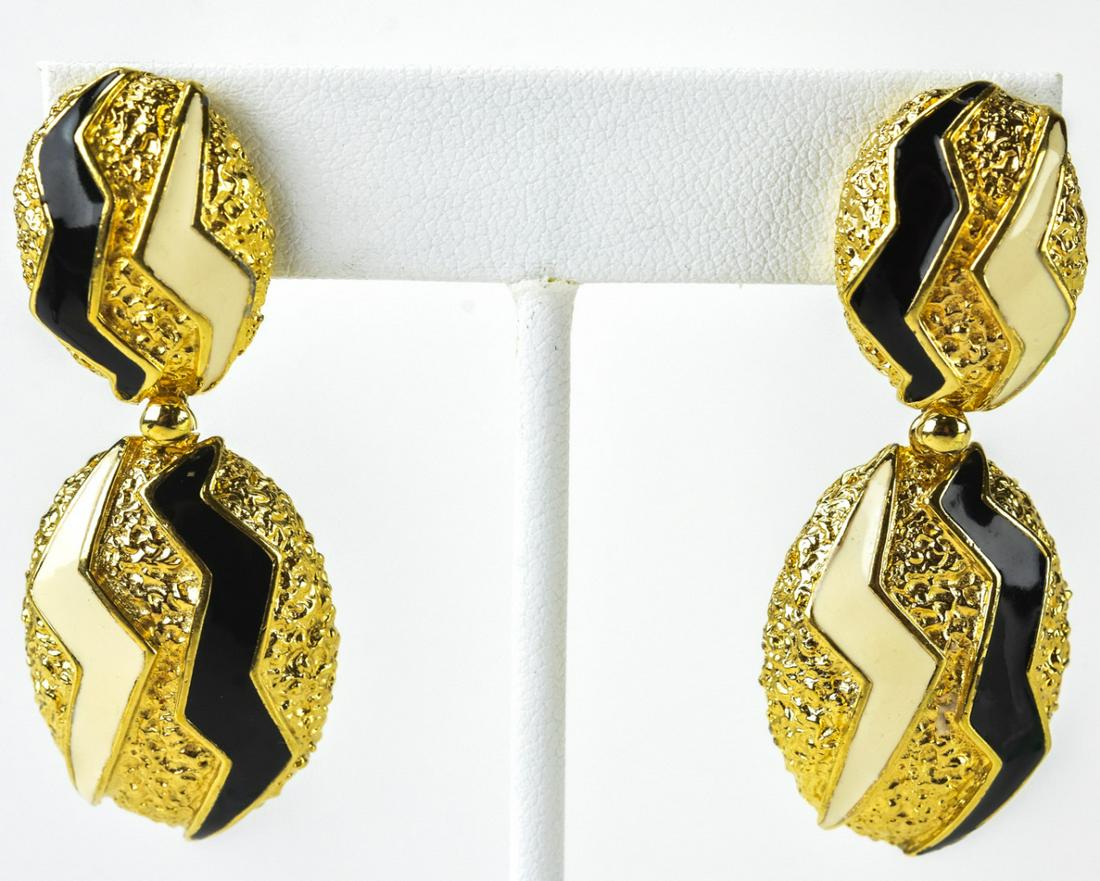 Panetta C 1975 Modern Gilt Metal Enamel Earrings (1 of 7)