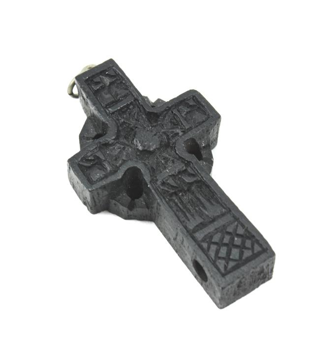 Antique Carved Bog Oak Celtic Cross Pendant (1 of 5)