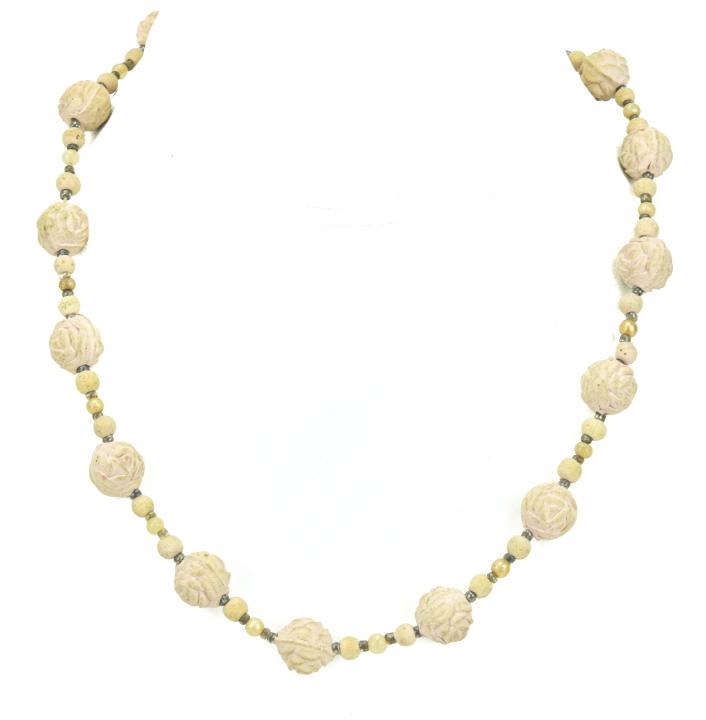 Antique Art Deco Rose Motif Bead Necklace: Antique Art Deco Rose Motif Bead Necklace. Measures 17 inches in length.