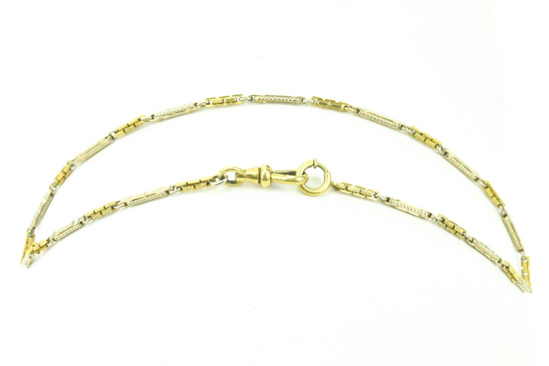 Antique Fancy Link Two Tone Watch Chain w Dog Clip (1 of 9)