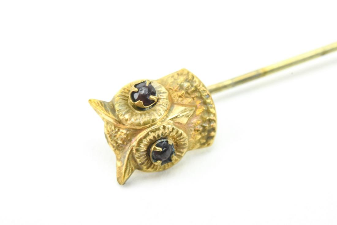 Antique 19th C Owl Stick Pin w Ruby Paste Eyes (1 of 6)
