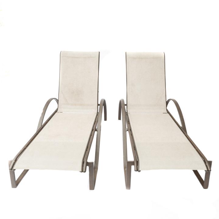 Pair Outdoor Adjustable Aluminum Chaise Lounges (1 of 9)