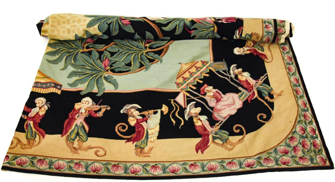 Aubusson Style Needlepoint Carpet w Monkey Motif (1 of 13)