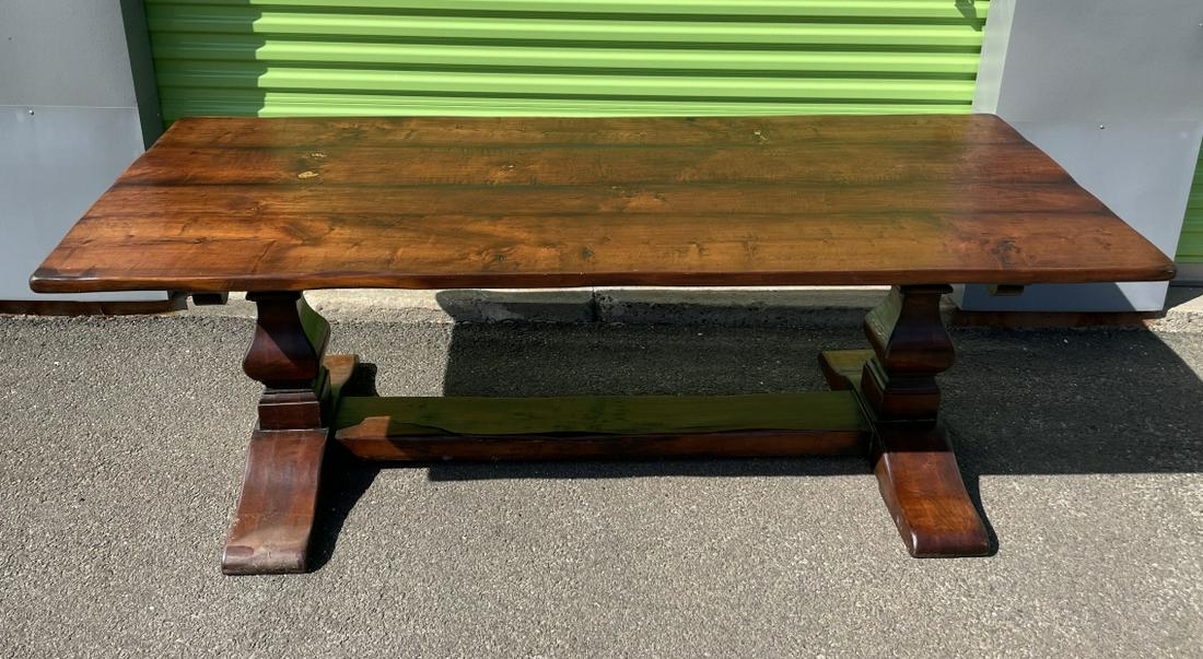 Jacobean Style Carved Trestle Base Dining Table (1 of 6)