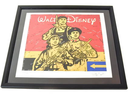 Wang Guangyi Great Criticism - Disney Lithograph: Wang Guangyi (Chinese, b. 1957) "Great Criticism - Disney" Lithograph. #17/199. Signed in bottom right corner. Lithograph measures 26 inches x 26 inches. Frame measures 32.25 inches x 32.25 inches.