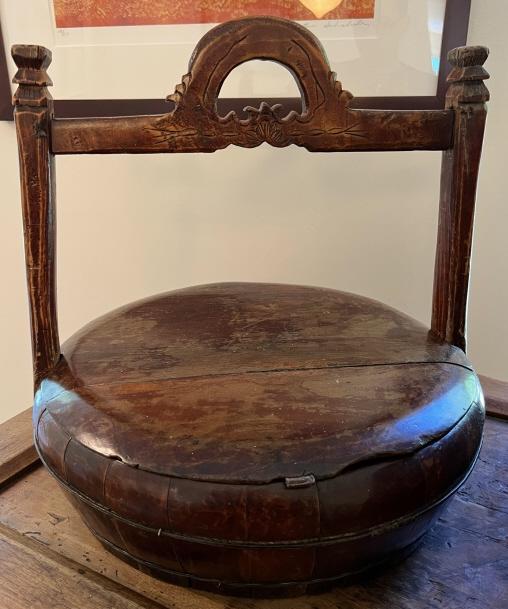 Antique Chinese Wooden Basket w Ornate Handle (1 of 4)