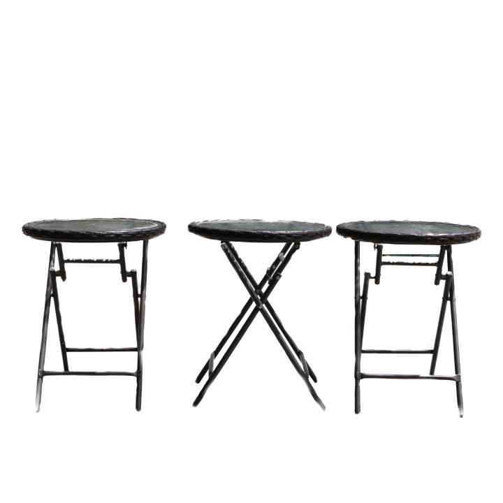 Set 3 Faux Wicker Glass Top Folding Snack Tables (1 of 5)