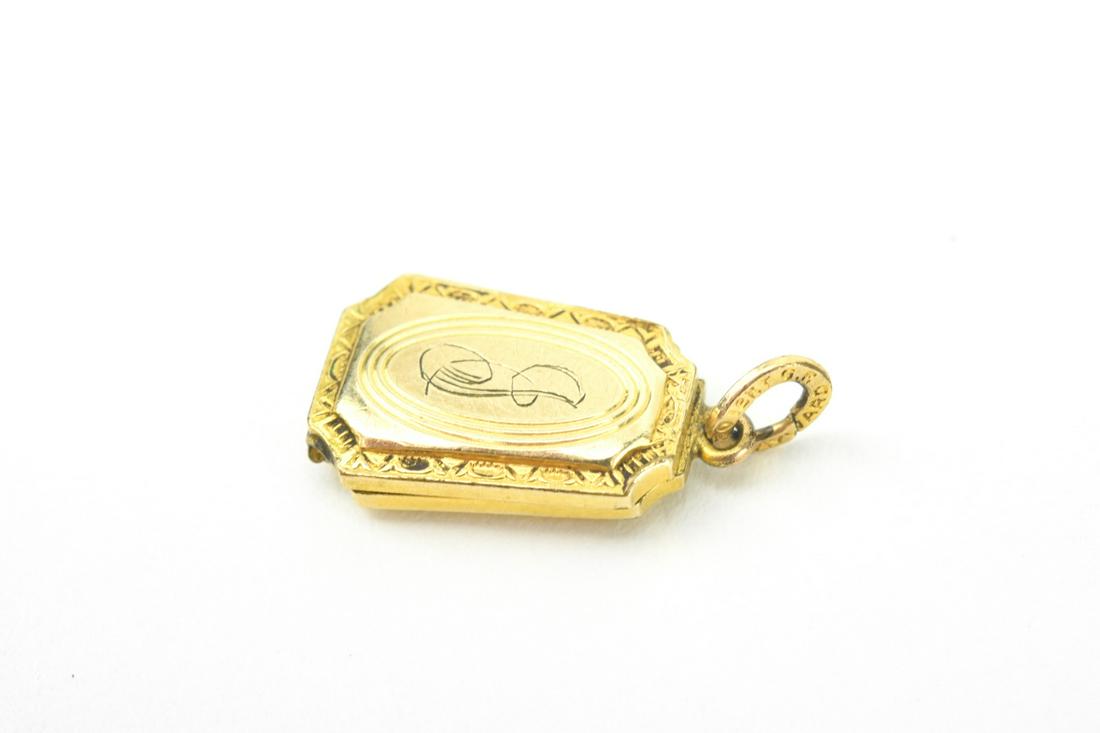 Antique 19th C Miniature Gold Filled Locket: Antique 19th C Miniature Gold Filled Locket Necklace Pendant. Measures just under .75 of an inch in length.