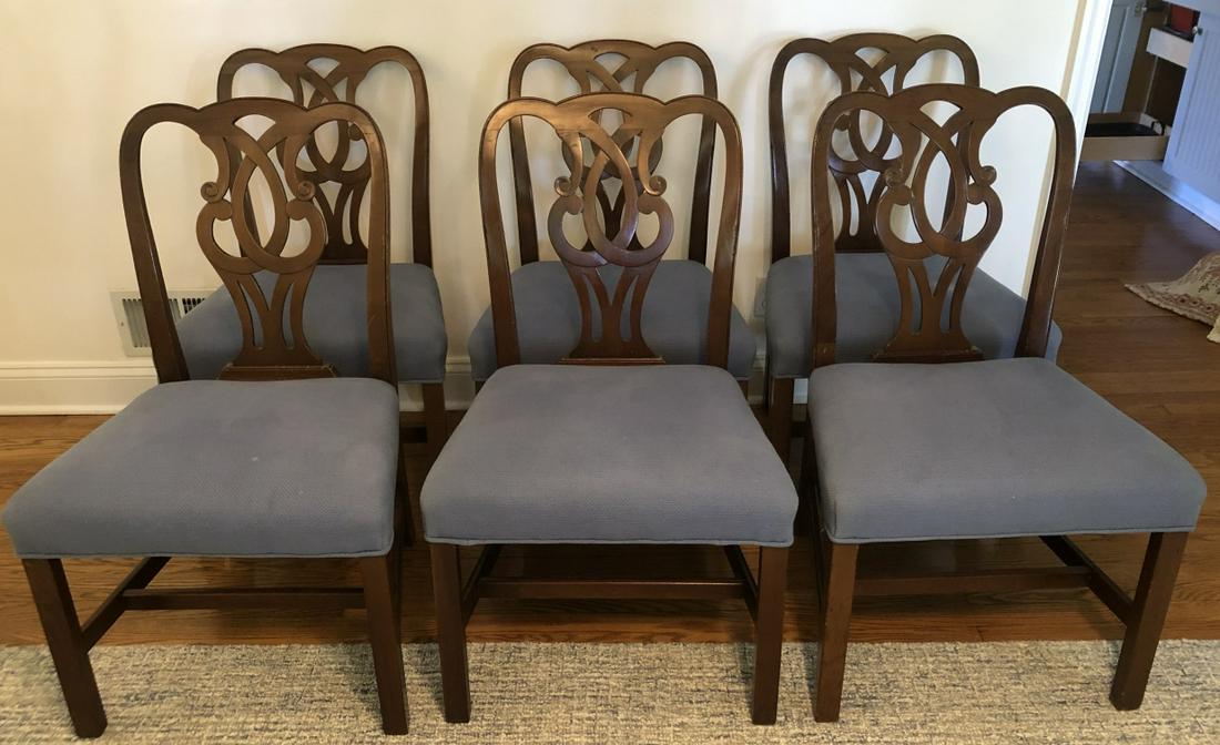 6 Georgian Style Carved Upholstered Dining Chairs (1 of 8)