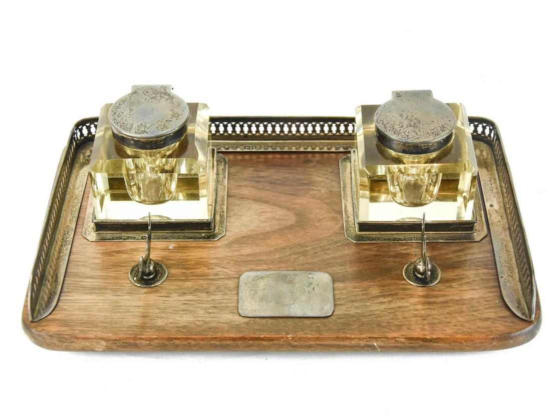 Antique English Sterling Silver & Crystal Desk Set (1 of 9)