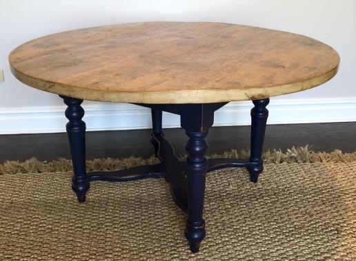 French Provencal Hand Painted Pine Dining Table: French Provencal Hand Painted Rustic Pine Round Dining Table. 30 inches x 54 inches in diameter