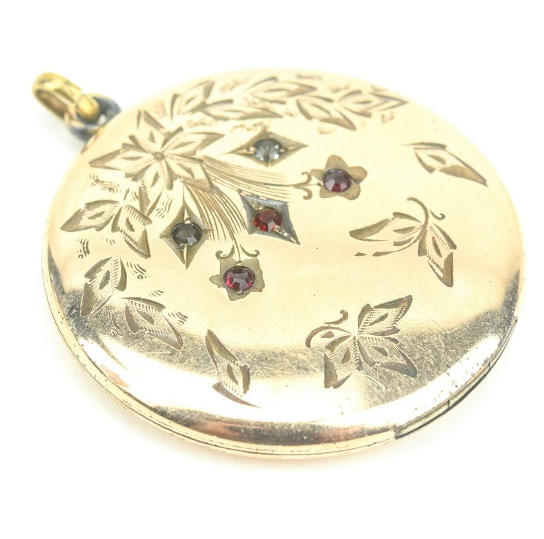 Antique 19th C Garnet & Gold Filled Locket Pendant (1 of 6)