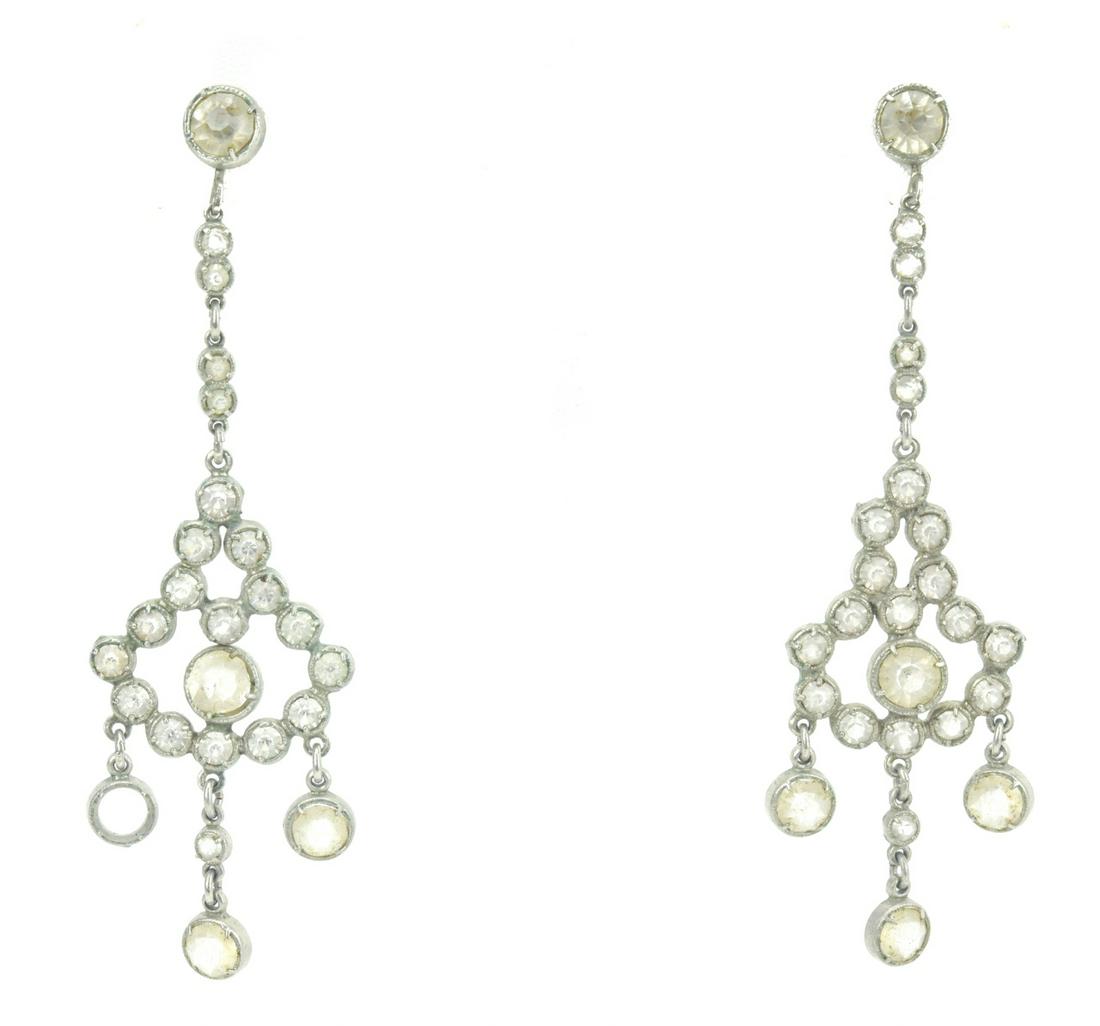 Pair Antique Edwardian Silver & Paste Earrings (1 of 8)