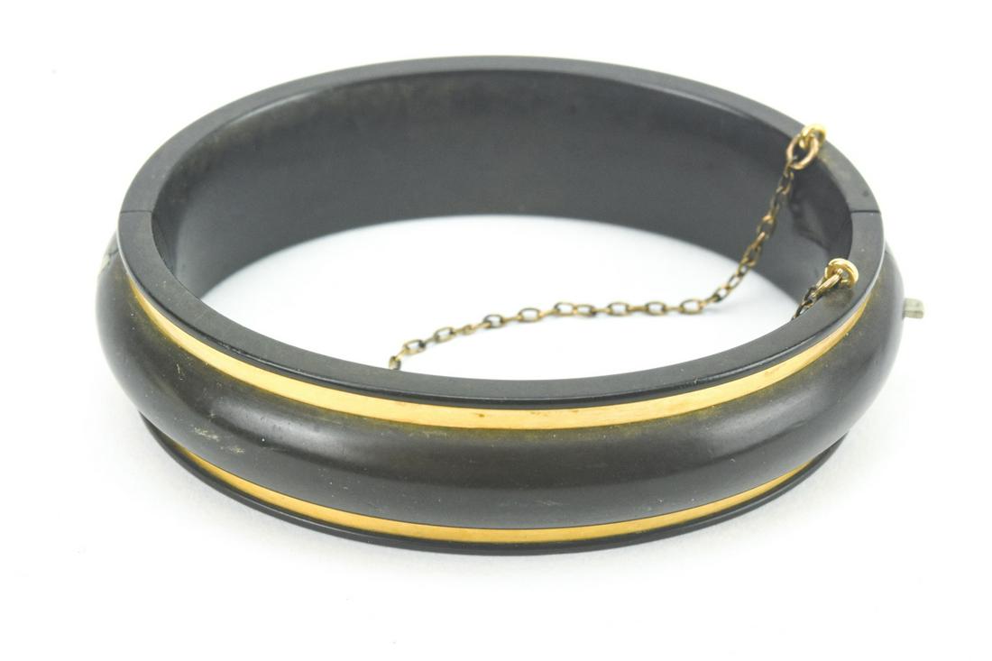 Antique 19th C Guttapercha & Gold Banded Bracelet (1 of 5)