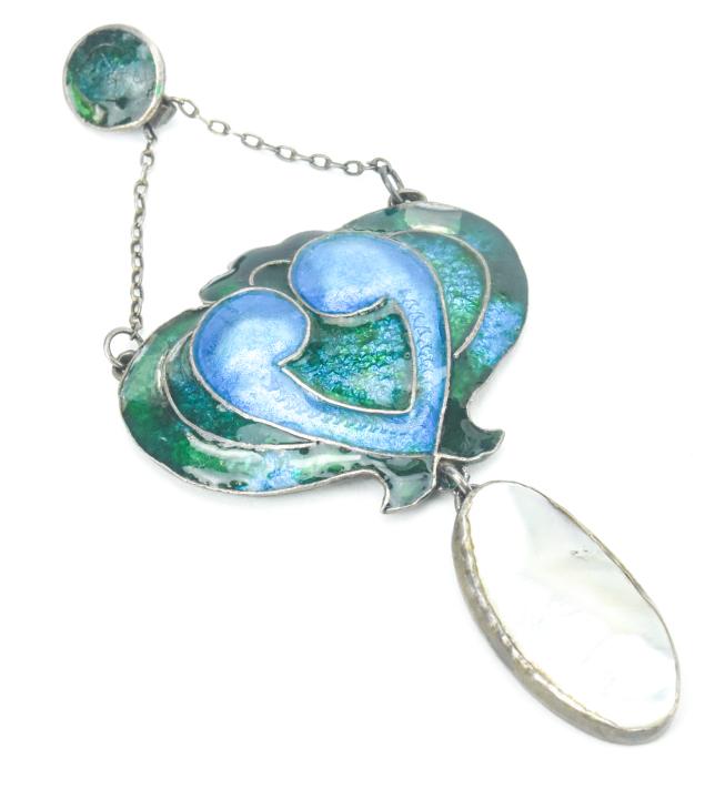 Antique English Silver Enamel Art Nouveau Pendant (1 of 8)