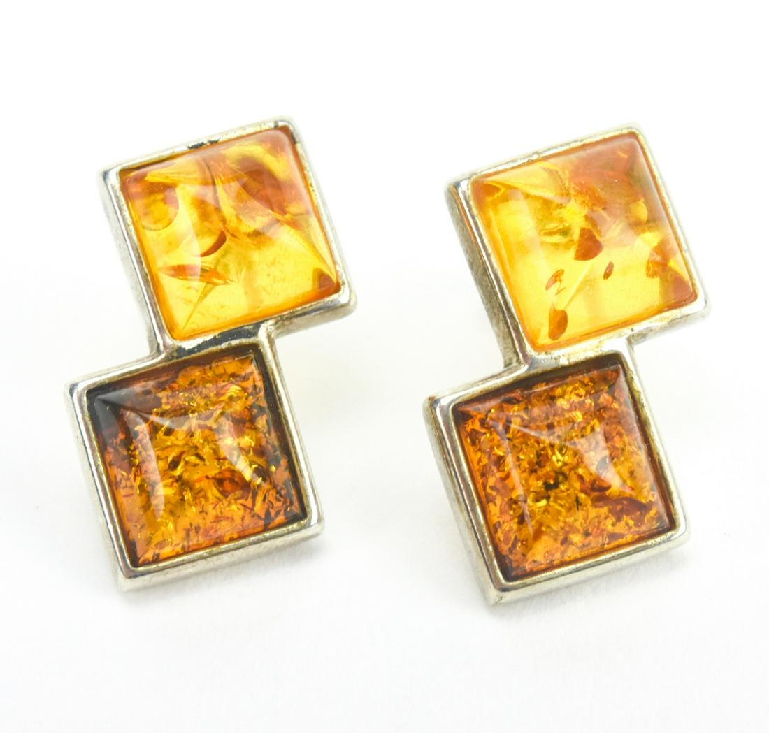 Sterling Silver Sugar Loaf Cabochon Amber Earrings (1 of 5)