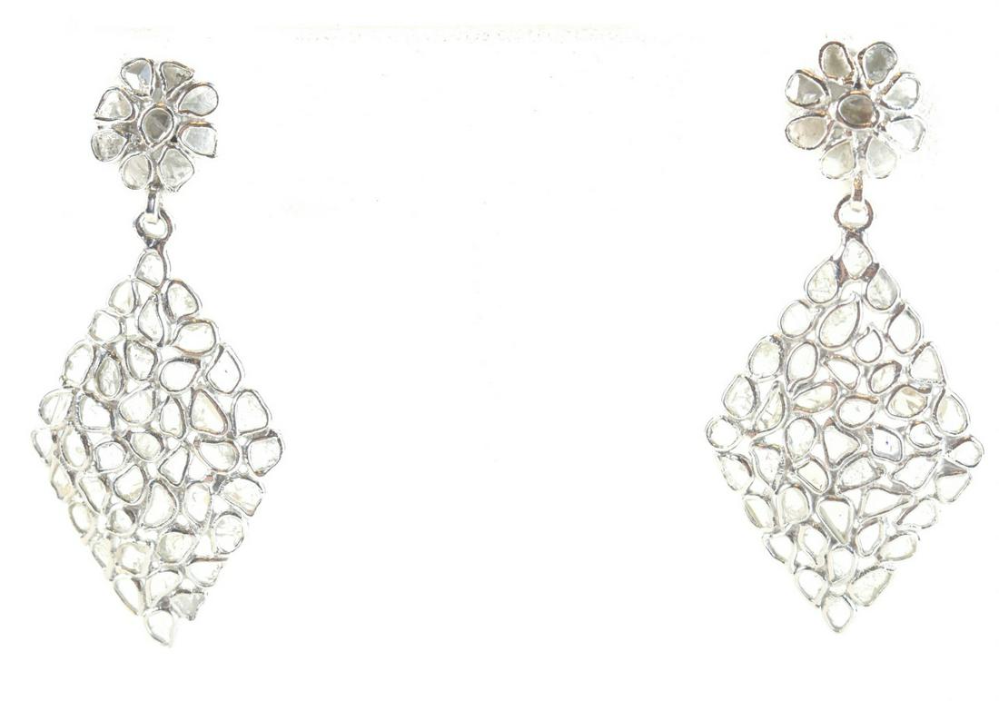Pair Flat Cut Diamond & Sterling Pendant Earrings (1 of 7)