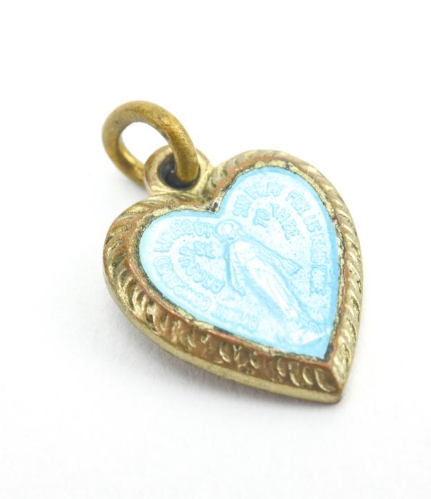 Antique Heart w Blue Enamel Virgin Mary Pendant (1 of 4)