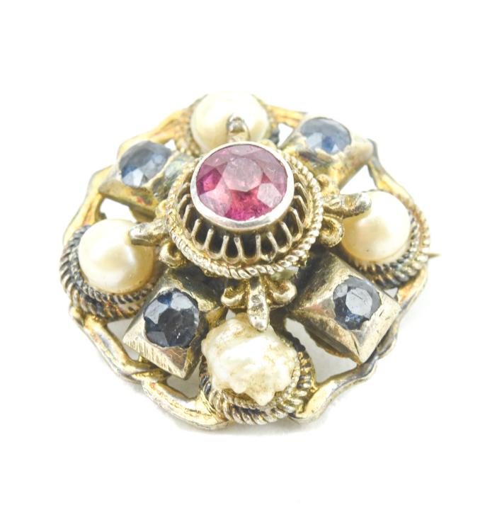 Antique 19th C Austro Hungarian Pearl Garnet Pin (1 of 5)
