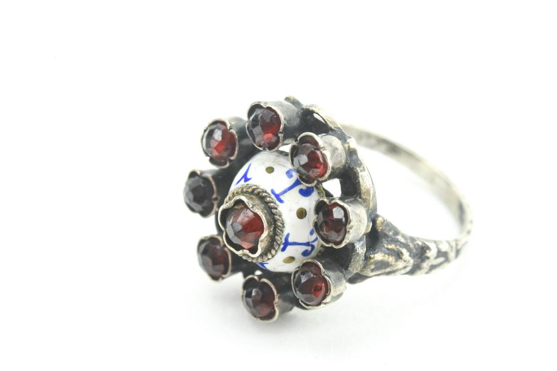 Antique 19th C Austro Hungarian Silver Garnet Ring (1 of 5)