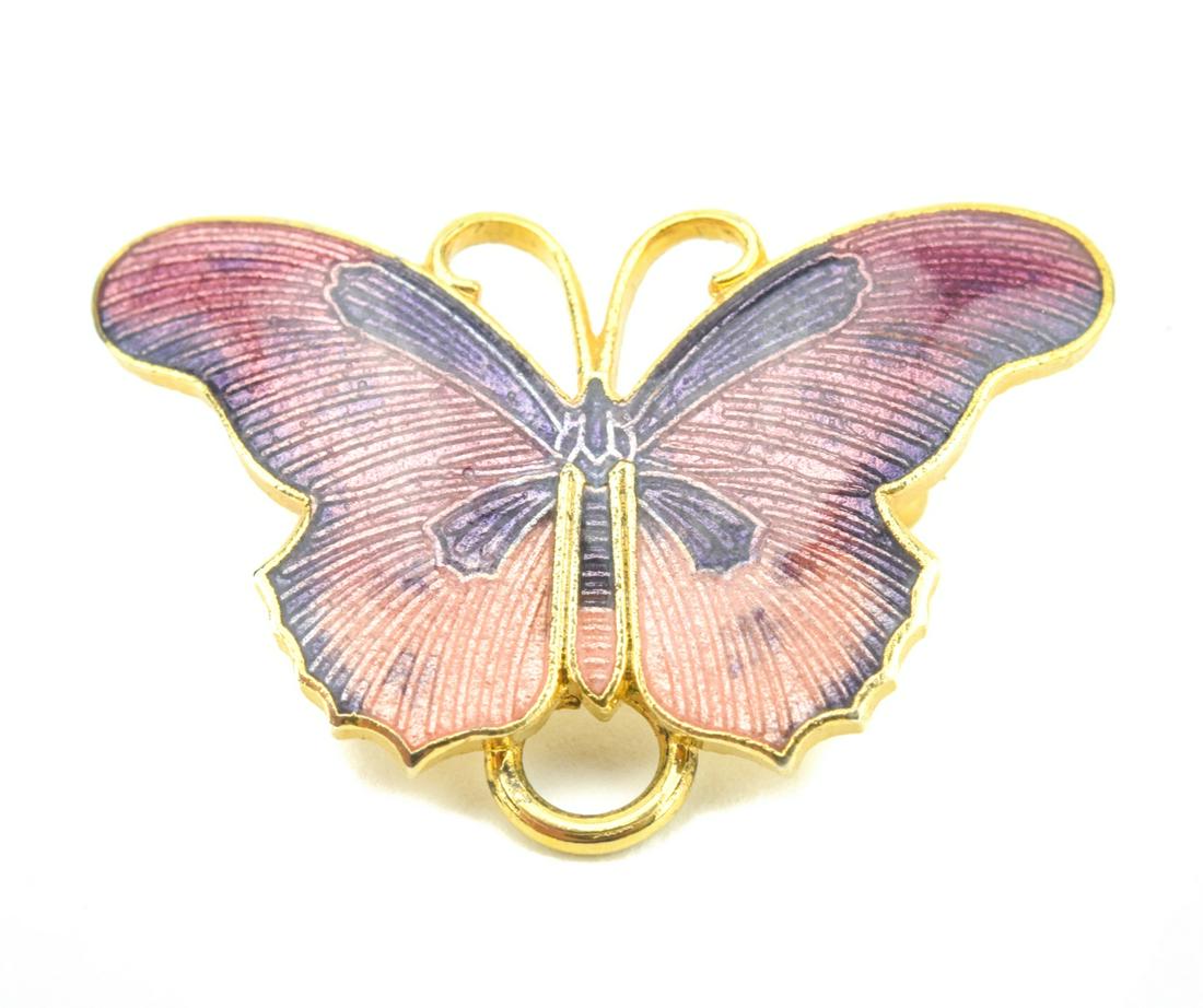Vintage Enamel Decorated Butterfly Brooch: Vintage Enamel Decorated Butterfly Brooch. Measures 1.25 inches in width. Bail at bottom for chain or charms.