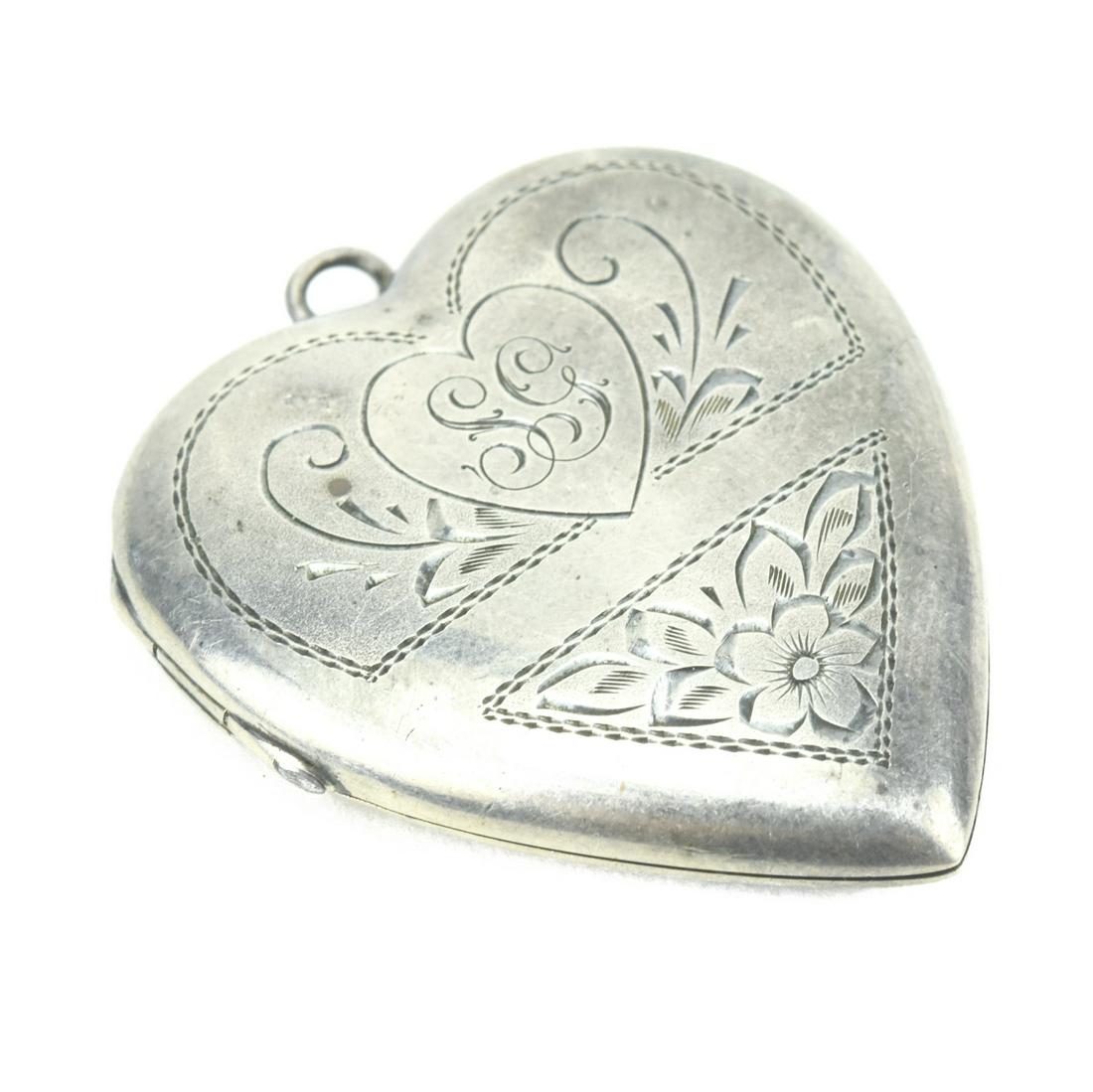 Antique Sterling Silver Heart form Locket Pendant (1 of 8)