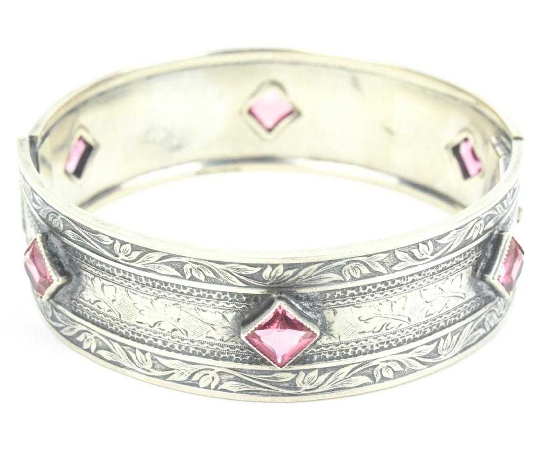 Antique Sterling Amethyst Crystal Bangle Bracelet (1 of 9)