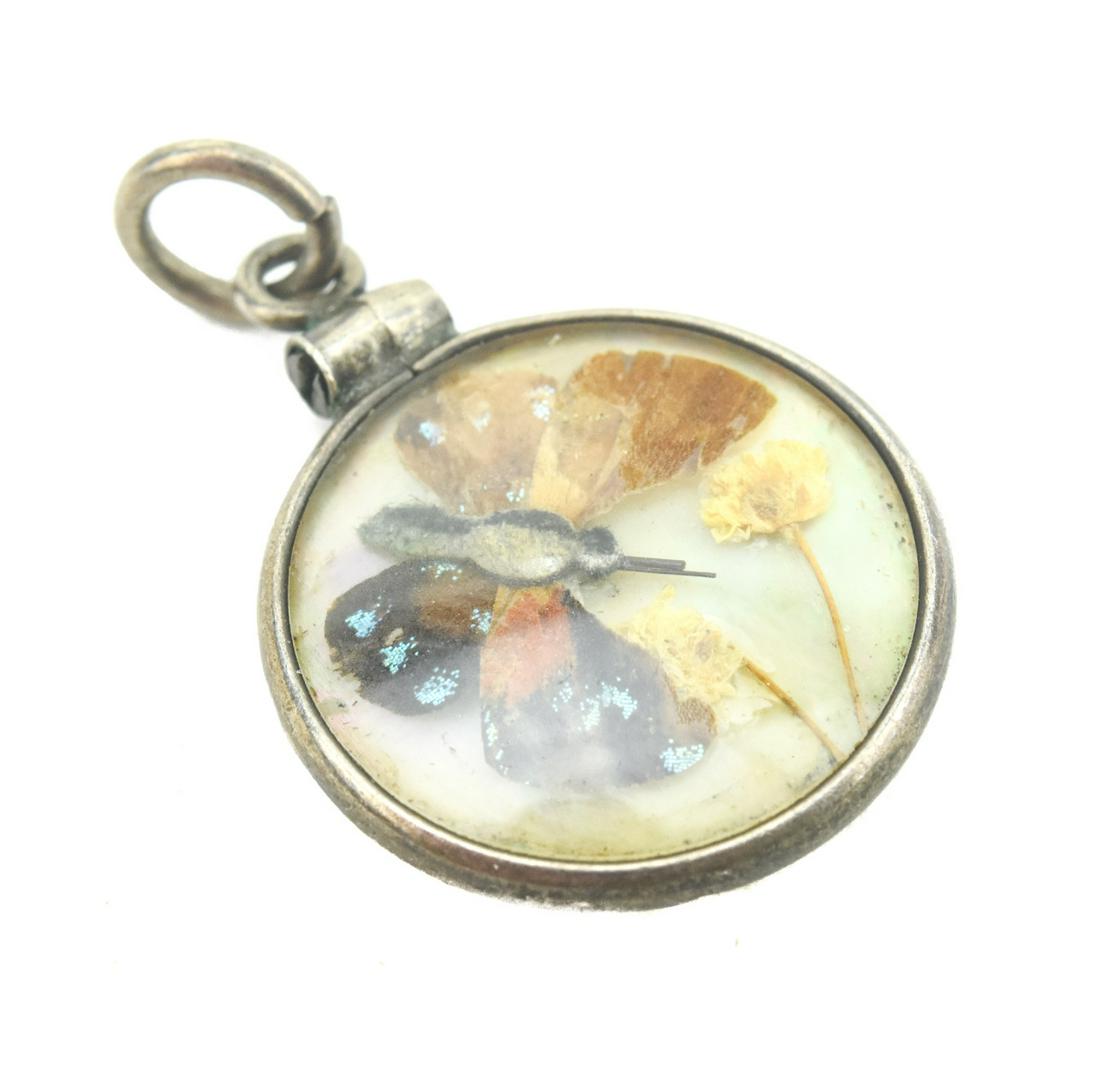 Antique Sterling Feather & Butterfly Wing Pendant (1 of 6)