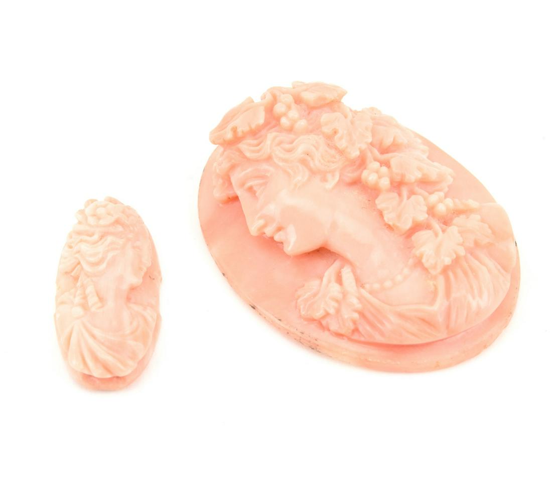 Two Antique Hand Carved Natural Coral Cameo Plaque (1 of 7)