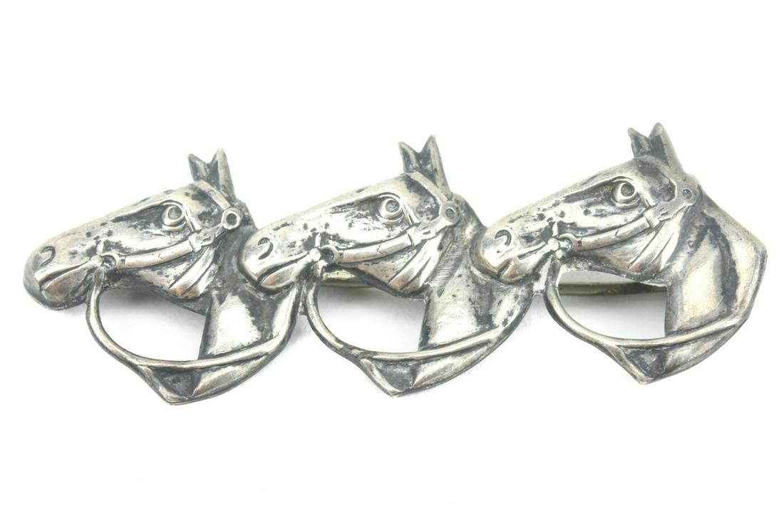Vintage Repousse Sterling Silver Horse Head Brooch (1 of 6)