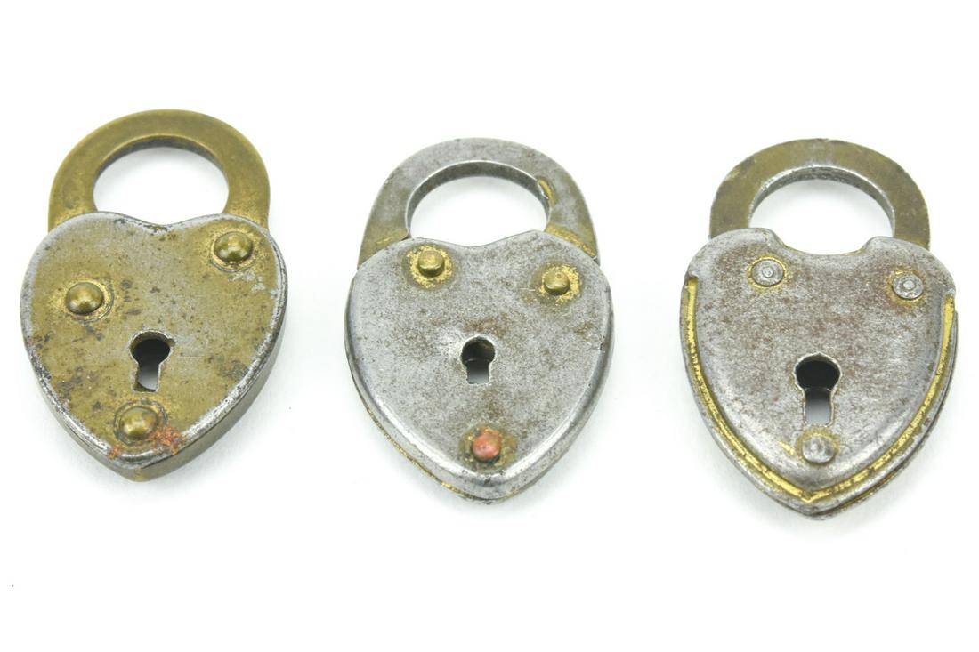 Three Antique Heart Form Padlock Pendants Charms (1 of 8)