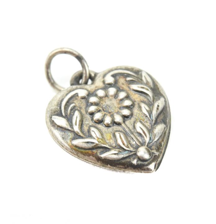 Antique Sterling Silver Puffy Heart Charm Pendant (1 of 5)