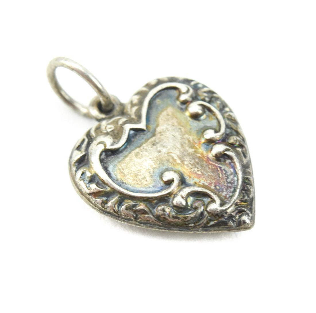 Antique Sterling Silver Puffy Heart Charm Pendant (1 of 5)