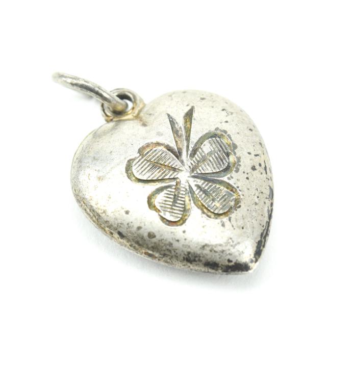 Antique Sterling Four Leaf Clover Heart Pendant (1 of 4)