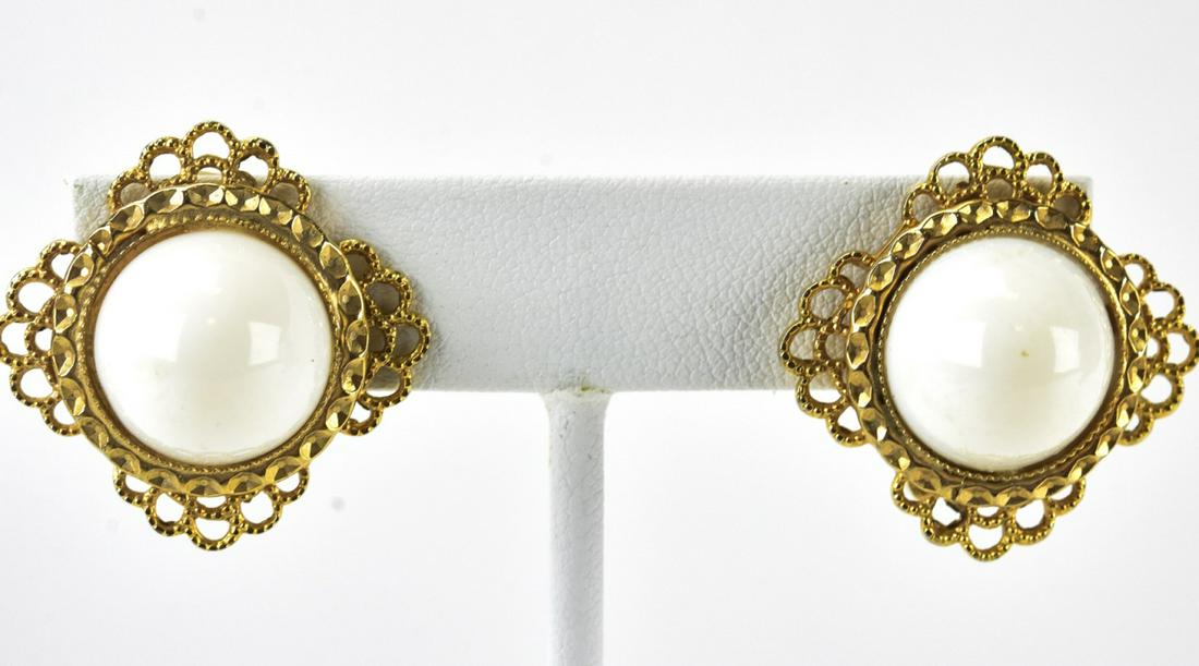 Pair Hobe C 1970 Gilt Metal & Cabochon Earrings (1 of 6)