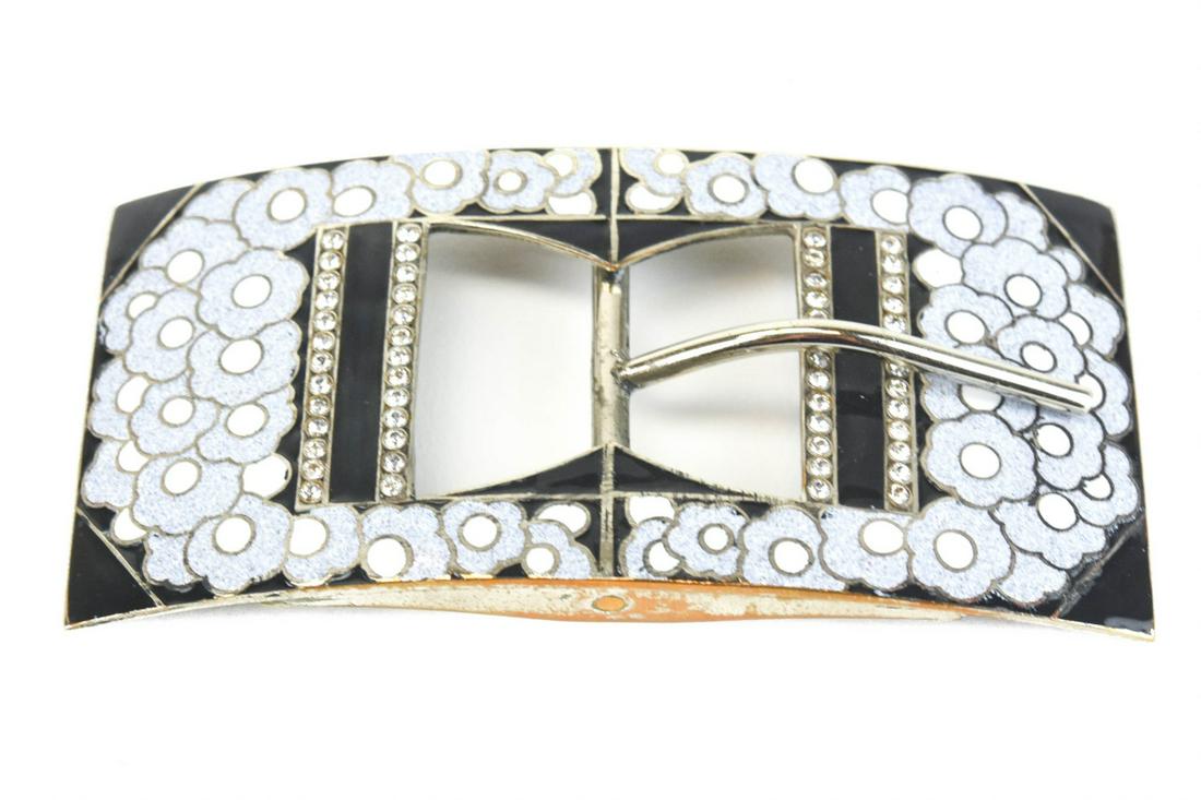 Antique Art Deco Floral Enamel Belt Buckle: Antique Art Deco Floral Enamel Belt Buckle. Measures just over 3.5 inches in length.