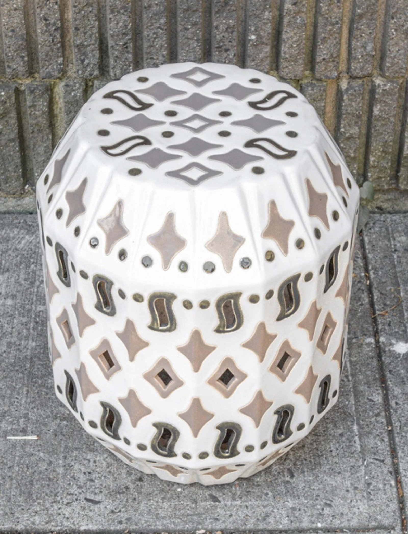 Moroccan Pierced Garden Stool: Moroccan Pierced Garden Stool. Measures19 inches x 14.5 inches.