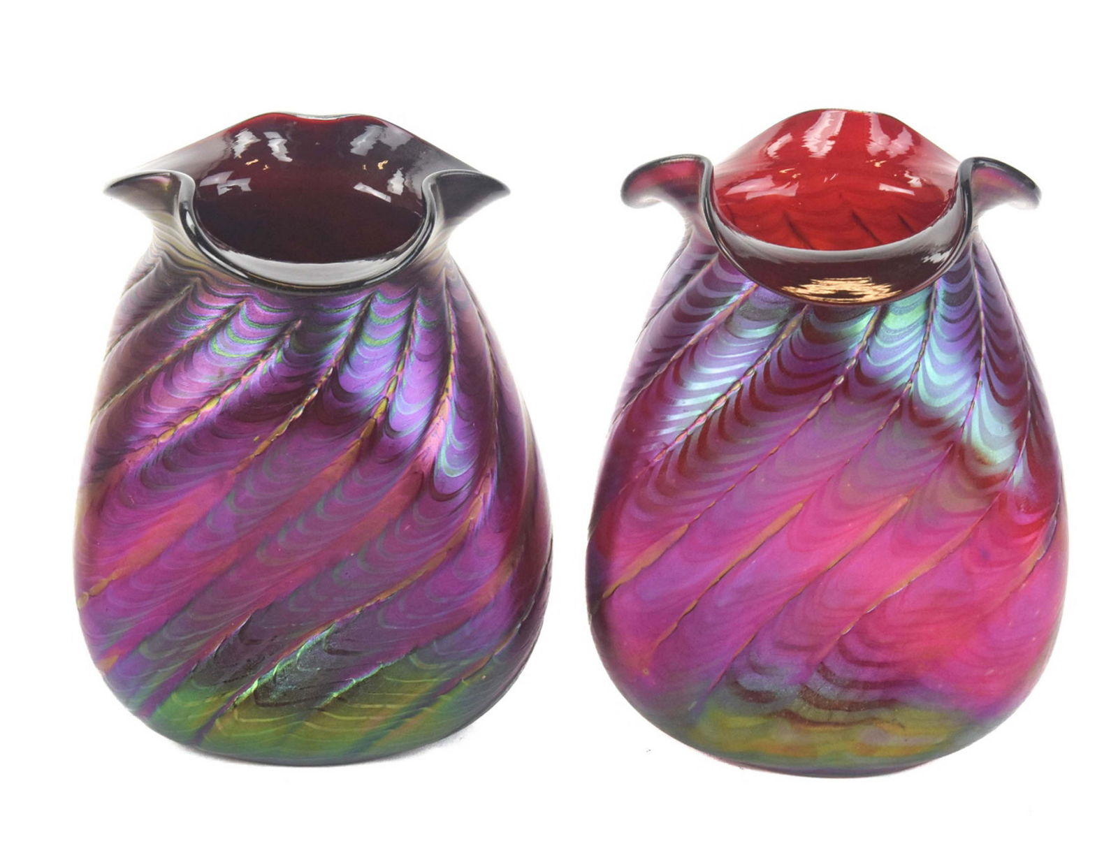 Pulled Feather Art Glass Vases Manner of Loetz (1 of 10)