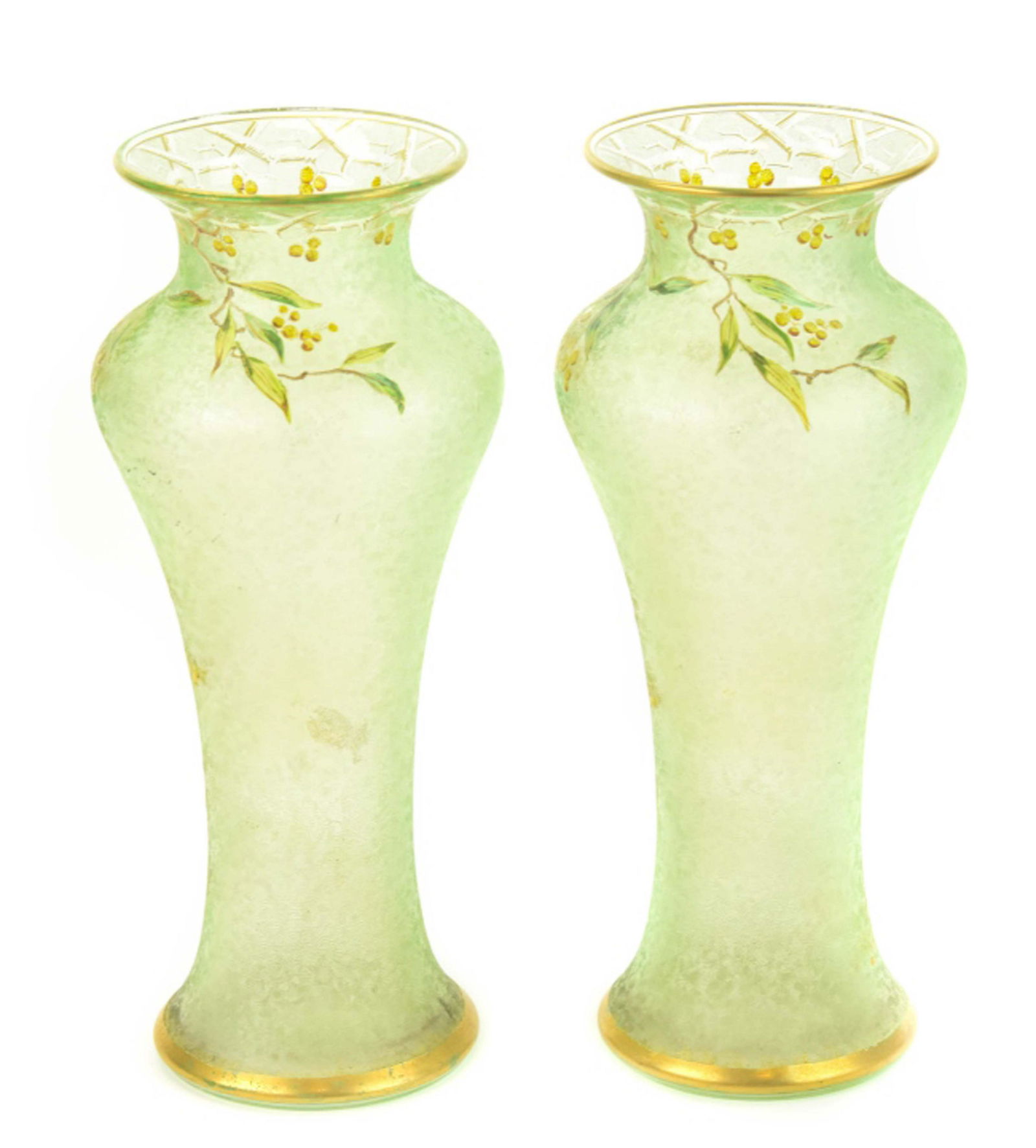 Pair Antique Baccarat Cameo Glass Vases (1 of 9)