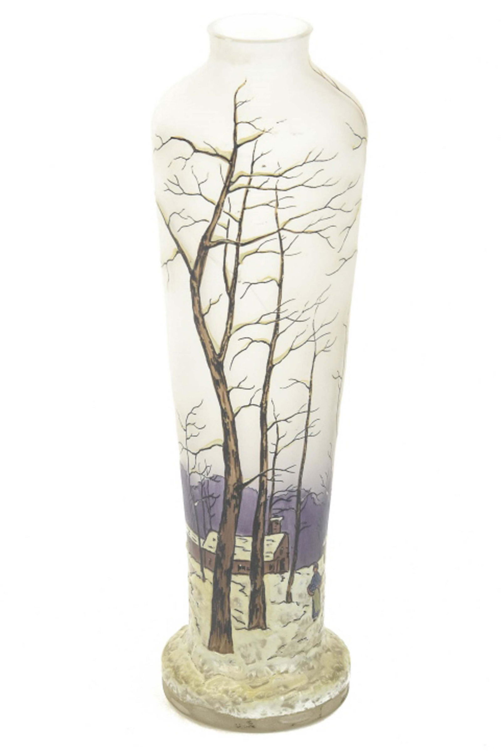 Antique Legras Enameled Glass Vase w Winter Scene (1 of 10)