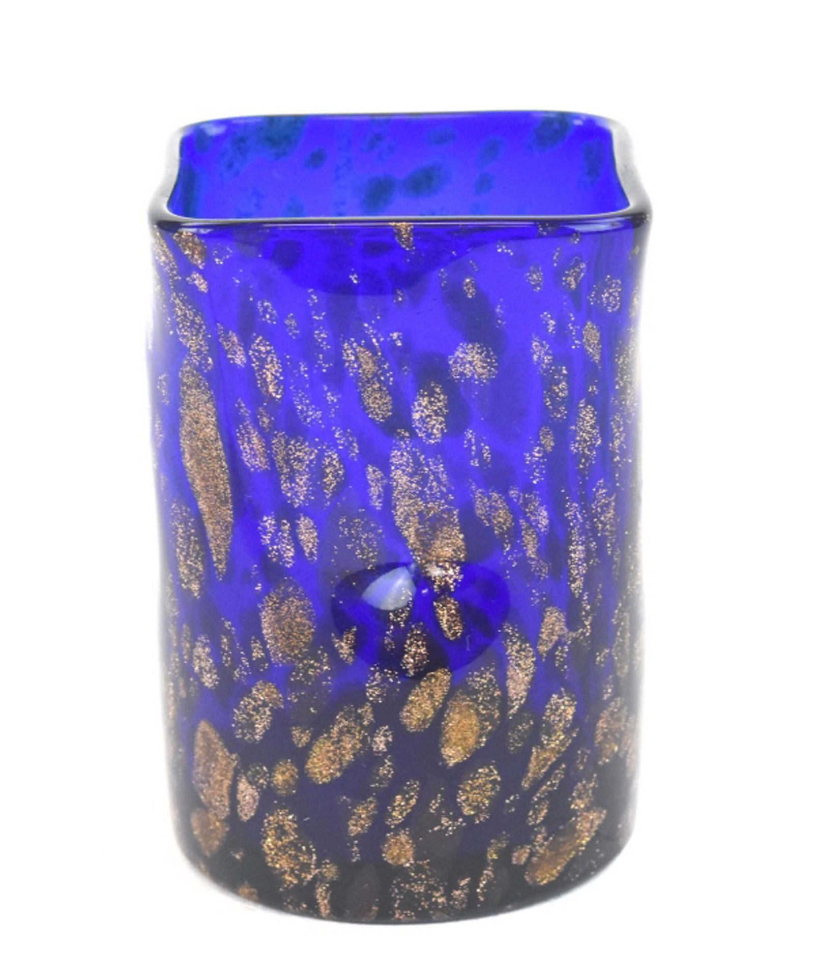 Daum Nancy Avventurina Art Glass Cup: Daum Nancy Avventurina Art Glass Cup. Attributed to Daum Nancy. Unsigned. Measures 3 inches x 2 inches square.