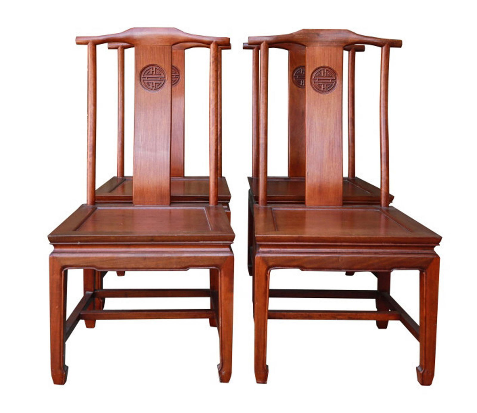 Set 4 Chinese Yoke Back Chairs w Longevity Symbol (1 of 7)