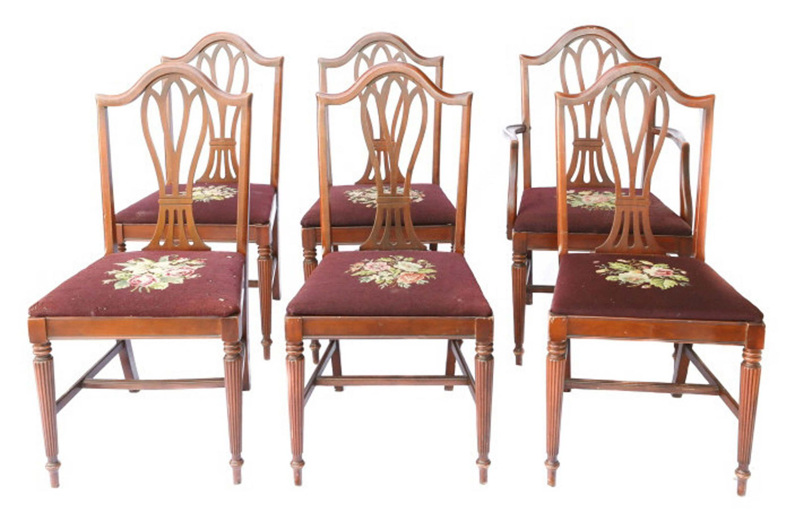 6 Sheraton Needlepoint Upholstered Dining Chairs (1 of 10)