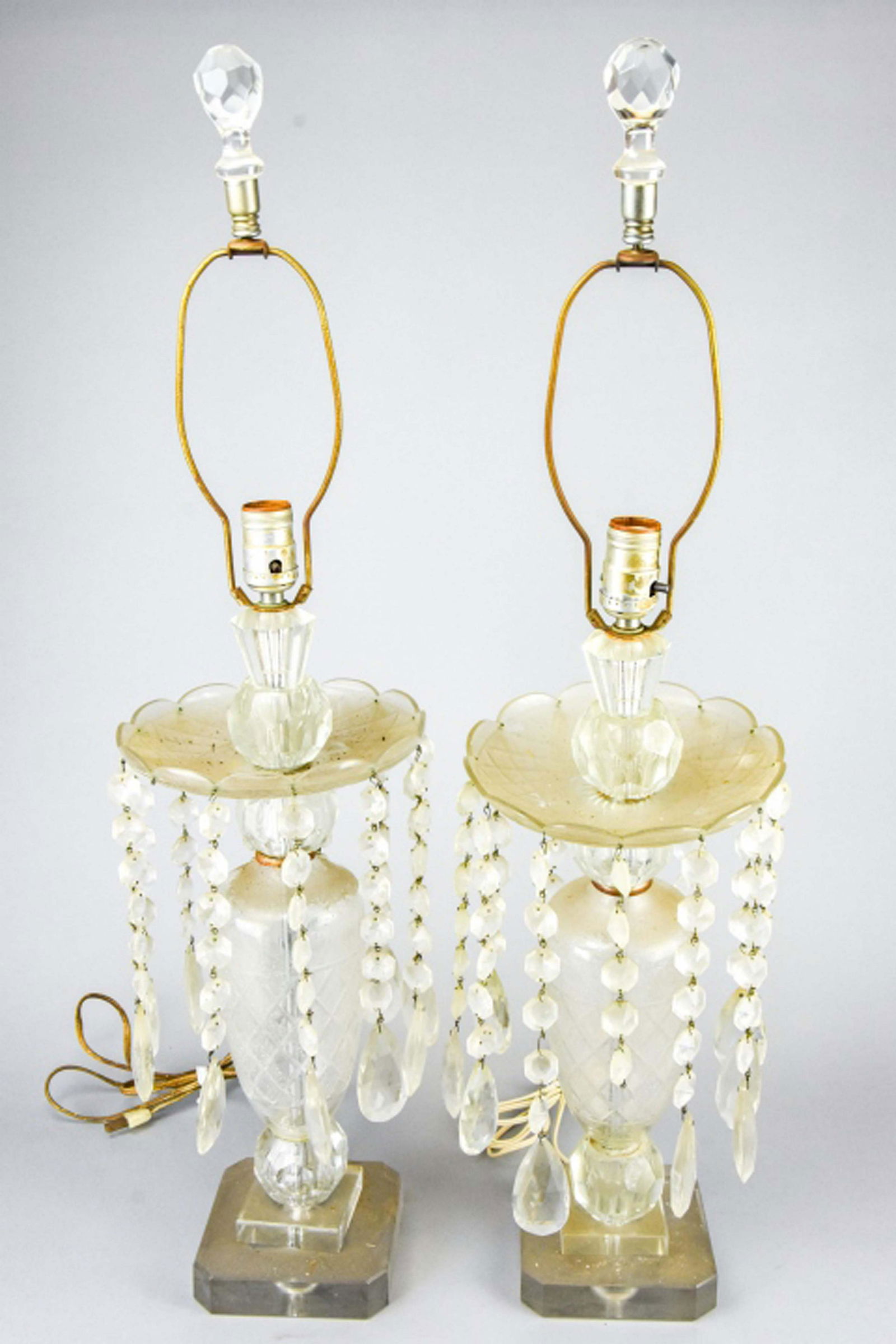 Pair Antique Crystal Hollywood Regency Table Lamps (1 of 9)