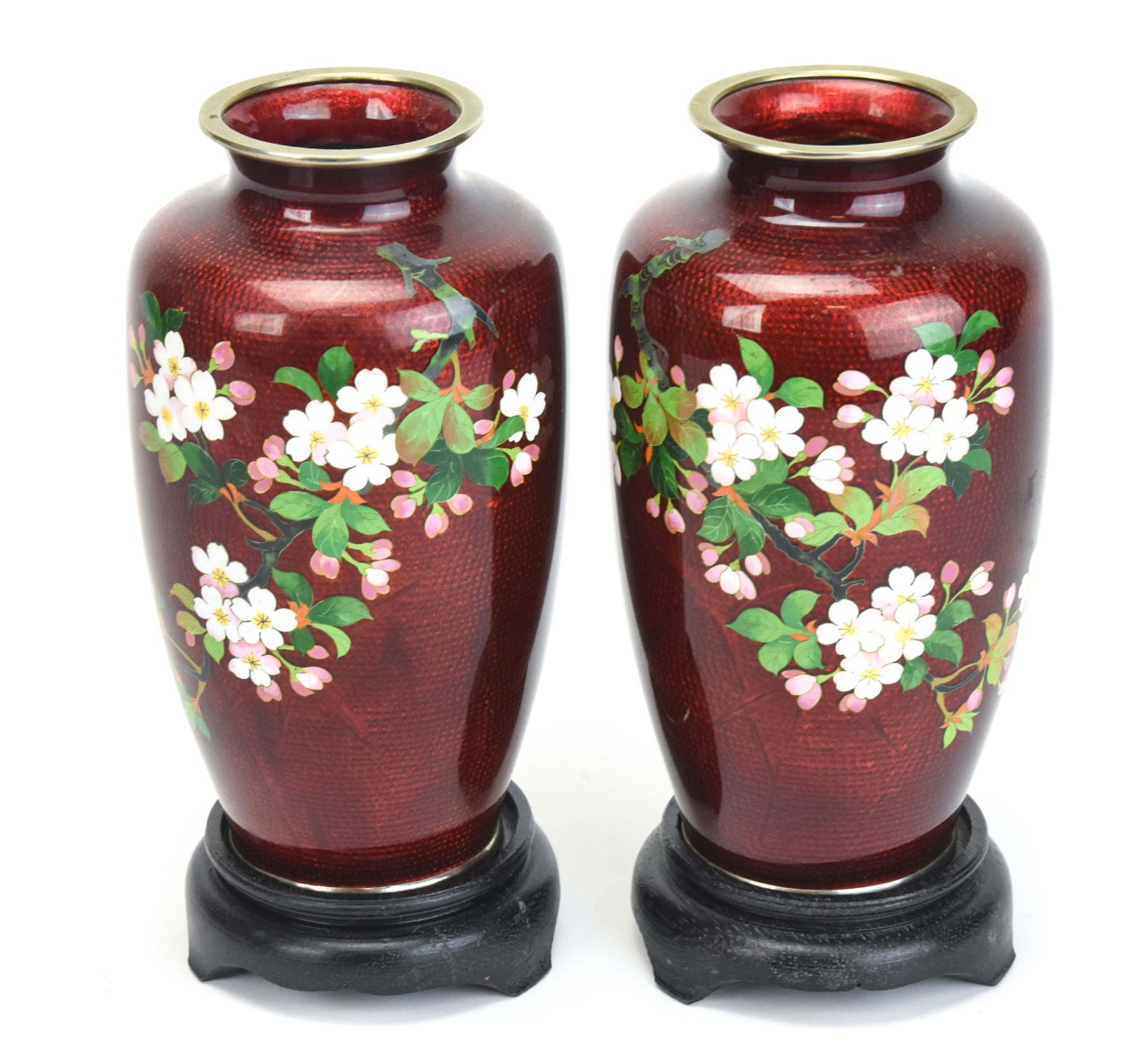 Pair Asian Guilloche & Cloissonne Vases (1 of 11)