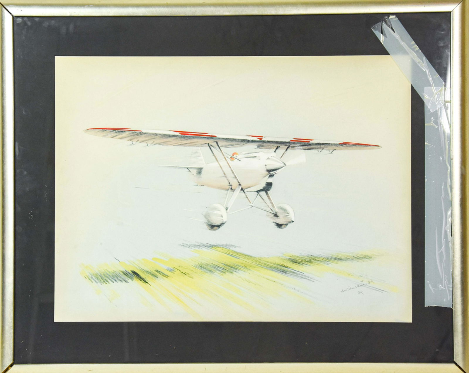 Lucian Cave Gouche Signed Painting of Prop Plane (1 of 10)