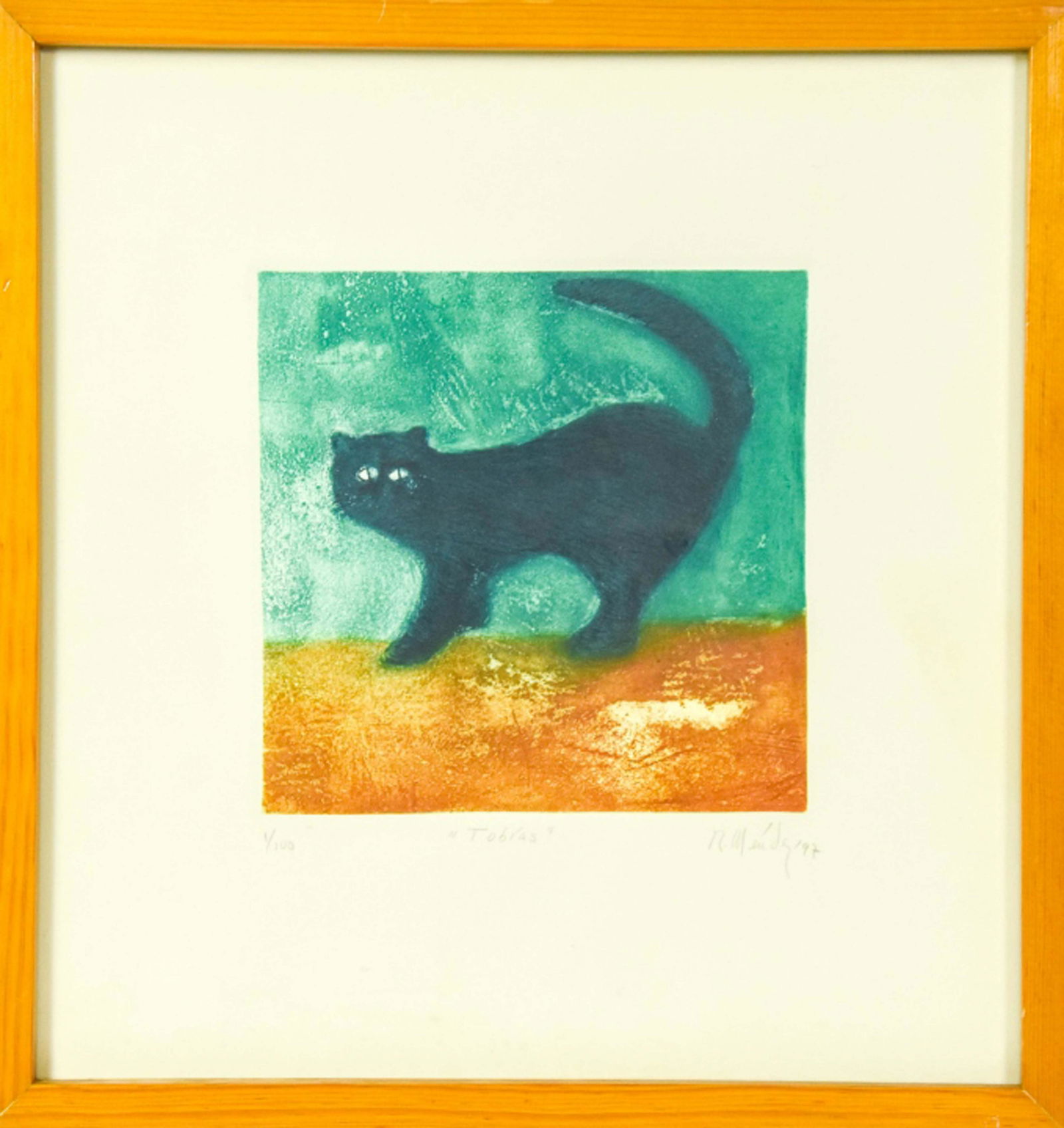 Framed Abstract Numbered Signed Print of Cat (1 of 7)
